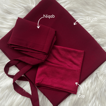 Hijab Niqab & Cap Set - Ruby Maroon