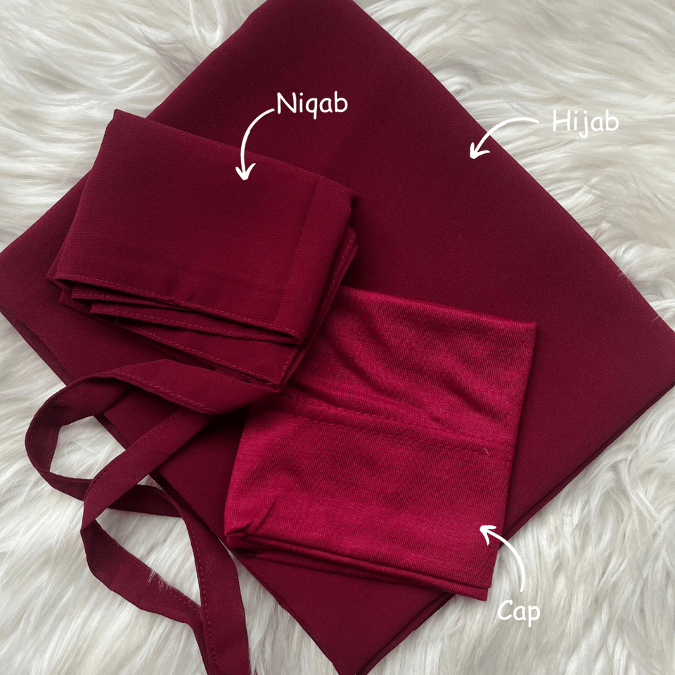 Hijab Niqab & Cap Set - Ruby Maroon